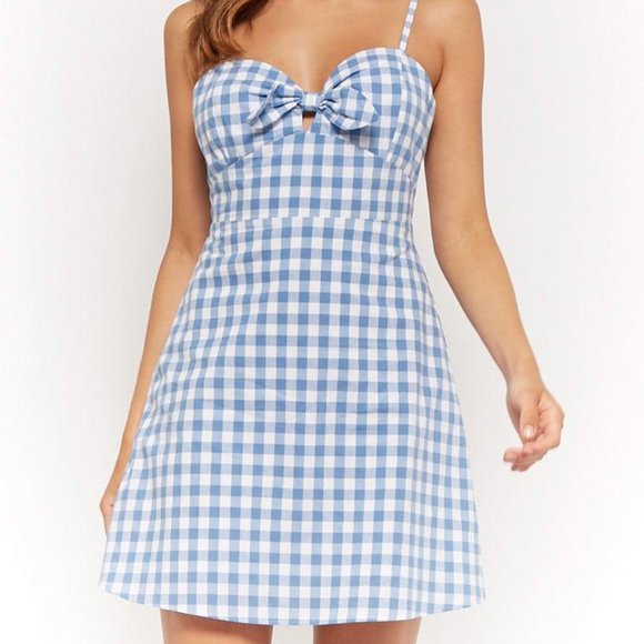 blue gingham dress